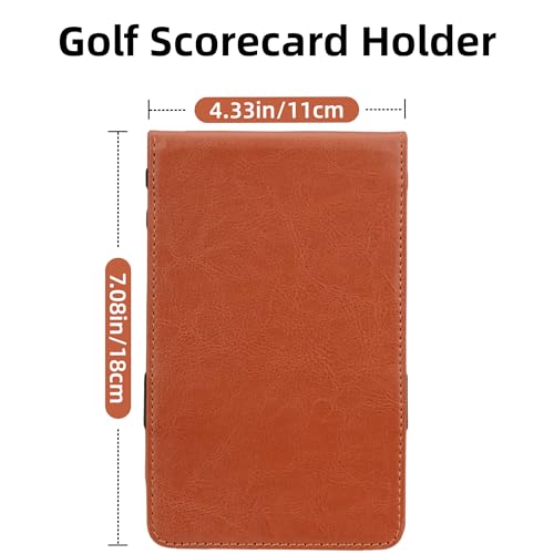 Golf Scorecard Holder - PU Leather Yardage Book Cover, Brown