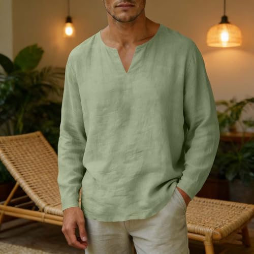 Men's Lightweight Breathable Long Sleeve V-Neck Yoga Top - 3X-Large Green