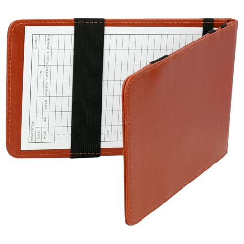Golf Scorecard Holder - PU Leather Yardage Book Cover, Brown