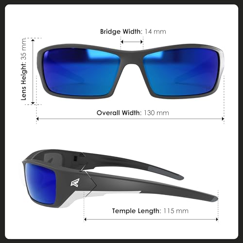 EDGE Reclus ANSI-Rated Safety Glasses - Black Frame/Polarized Aqua Precision Blue Mirror Lenses