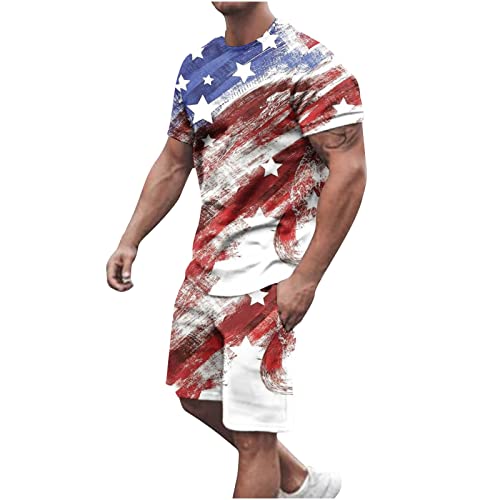 Men's 4th of July Outfit - 2 Piece T-Shirt & Shorts Set - White, Medium