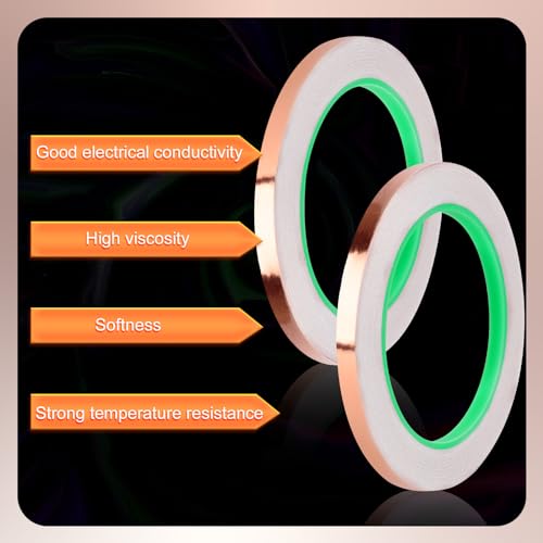 2pcs Copper Foil Tape Kit for Stained Glass, 1/4"x65.6 Feet Double-Sided Adhesive Conductive Tape with Plastic Scraper Supplies for EMI Shielding Electrical Repair Guitar Muffling