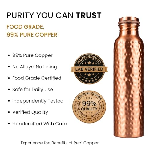 G1 Essentials 34 oz Copper Water Bottle - Handcrafted Leak-Proof Travel Hydration