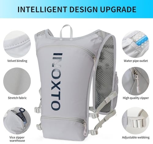 INOXTO Running Hydration Vest Gray-Blue, Lightweight 250ml Flask, Men & Women Hiking Pack