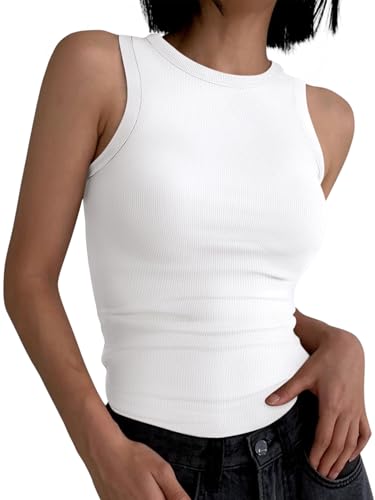 ANRABESS High Neck Ribbed Tank Top for Women XX-Large White