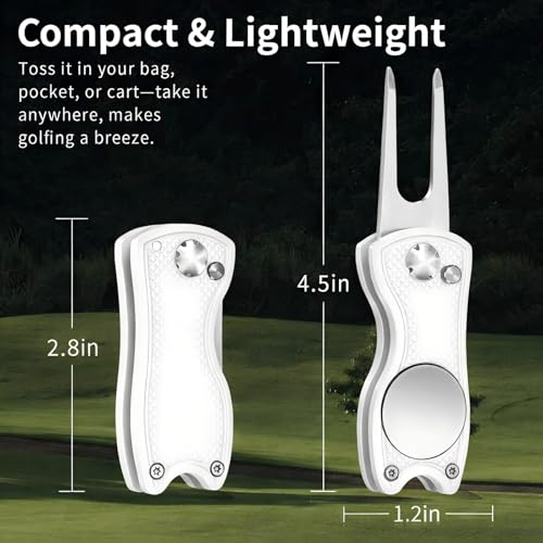 Foldable Golf Divot Repair Tool with Magnetic Ball Marker - White