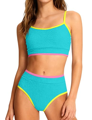 Girls Turquoise Two-Piece Scoop Neck Bikini Set - Age 13-14
