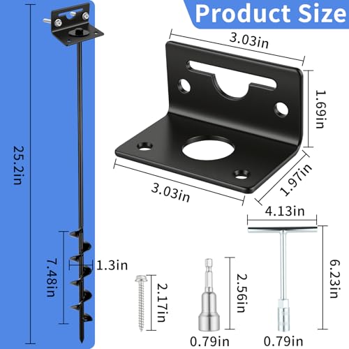 Junware 25-Inch Multi-Purpose Ground Anchor Kit for Sheds, Trampolines & Heavy Outdoor Structures - Black / 4 Pack