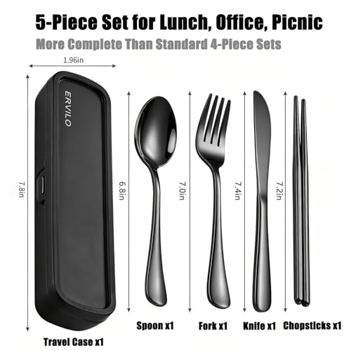 Stainless Steel Travel Utensil Set with Case - Black