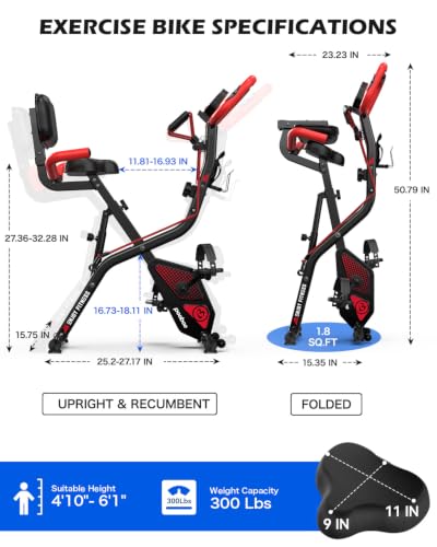 Folding Magnetic X-Bike - Upright Exercise Bike, Flame Red