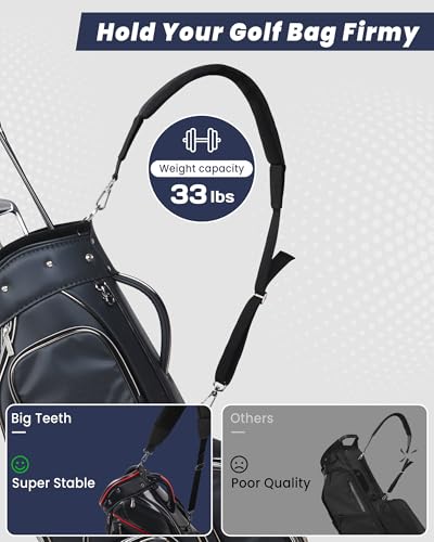 Padded Golf Bag Strap - Adjustable Thick Pad - Full Black With 2 Clips