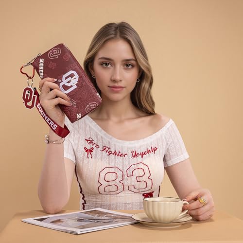 NCAA Wristlet Purse for Women - RFID Blocking Clutch Wallet, Ou-red