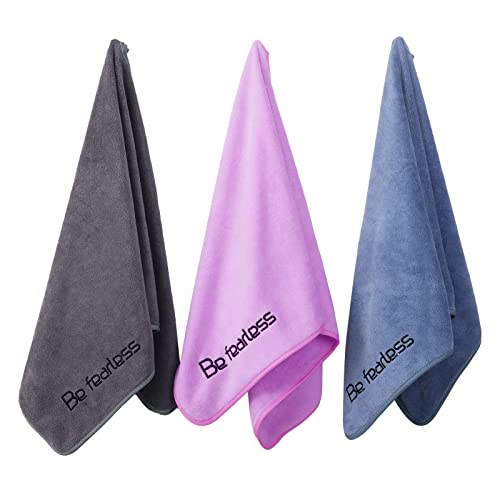 Microfiber Gym Towels - 15x31 Inch Quick-Drying - 3 Pack (Grey, Blue, Purple)