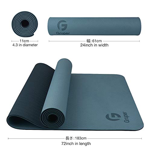 Eco-Friendly Non-Slip Yoga Mat with Carry Strap - Grey Blue/Black, 72" x 24"