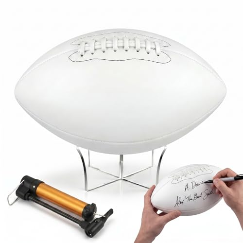 Hiboom Autograph Football Set Size 3 White with Pump & Holder - Sports & Memorabilia