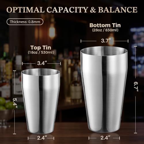 KITESSENSU Unweighted Silver Cocktail Shaker Set - 2-Piece Boston Bar Tool