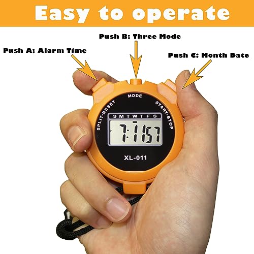 Digital Sport Stopwatch Timer with Large Display, Alarm, Date & Time - 6 Pack