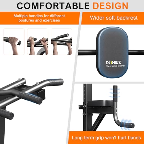 Adjustable Power Tower Pull Up Bar & Dip Station - Black-02