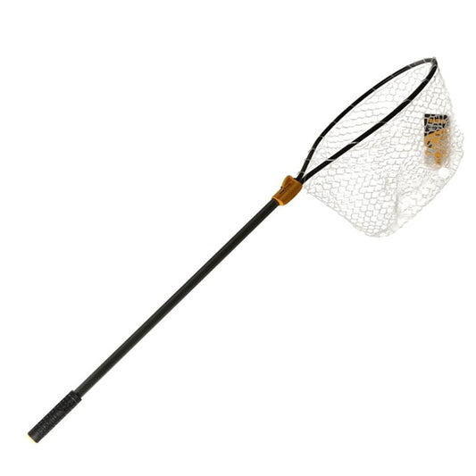 Frabill Conservation Slide Handle Net | Teardrop Hoop Size: 17" X 19" | Sliding Handle: 36" | Netting: Clear Rubber | Net Depth: 11",Black/Yellow