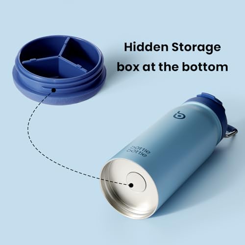 16 oz Stainless Steel Sports Water Bottle with Pill Holder, Vacuum Insulated