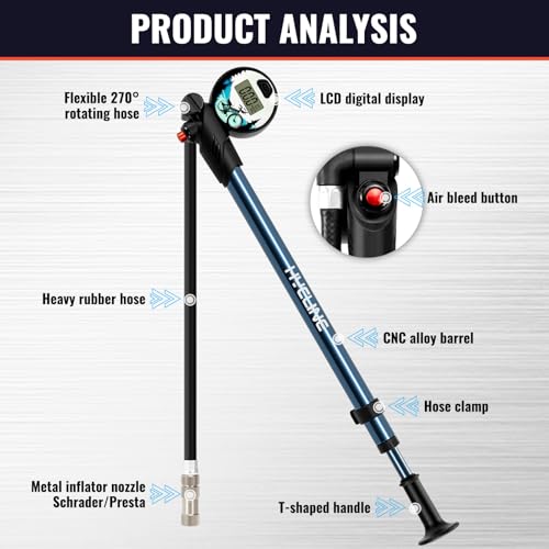 Hycline Digital Titanium Shock Pump for Mountain Bike Suspension, 300 PSI