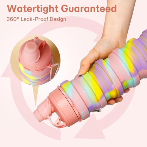 Collapsible Water Bottle - Foldable Silicone for Travel, Pink