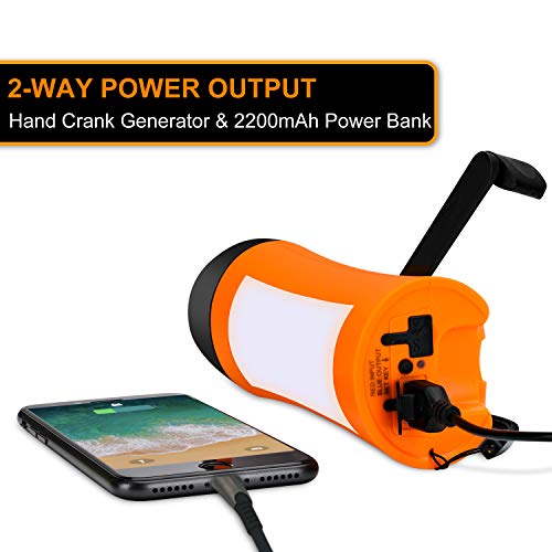 Rechargeable Hand Crank Flashlight/Generator/USB Charger for Phone and Emergency Survival Situations (Orange)