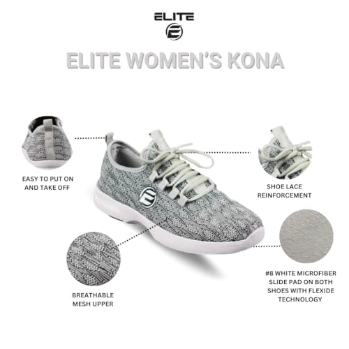 Women's Kona Slip-On Bowling Shoes - Lightweight Knit, 7 Wide / Charcoal