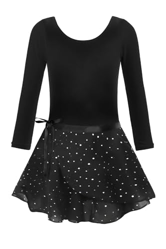 Ballet Leotard Dress for Girls - Longsleeve Black 4-5T