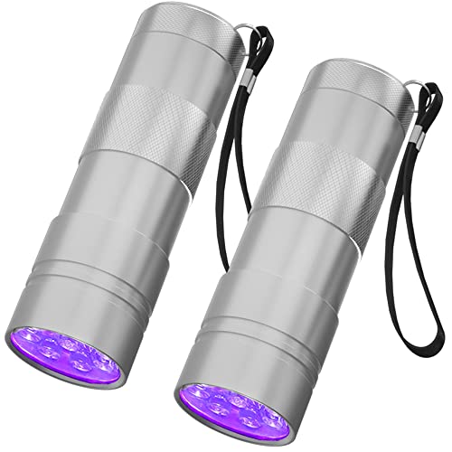 UV Black Light Flashlight 2 Pack - 12LED 395nm Mini Torch - Silver