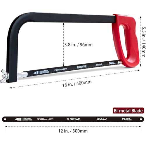 12¡± High-Tension Hacksaw Frame with 24 TPI Bi-metal Blade, Suitable for Metal, Wood, PVC, Carpentry