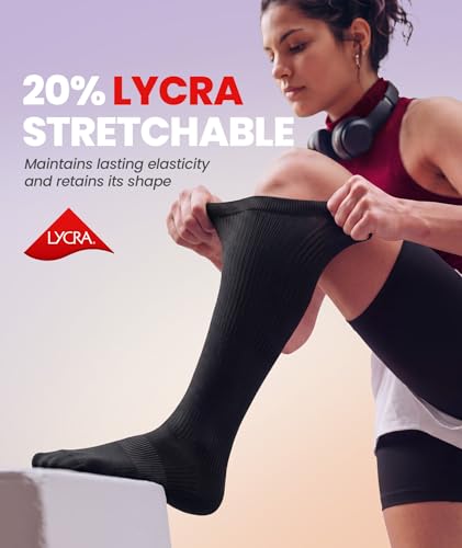 Compression Socks for Men & Women, 20-30 mmHg Knee High, 2 Pairs
