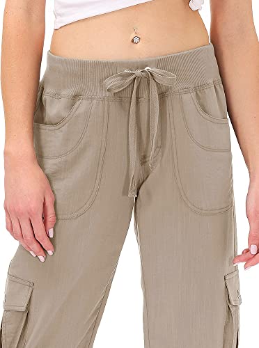 Womens Capris with Pockets - Loose Fit Casual Cargo Pants - Khaki, X-Large