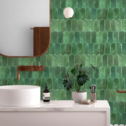 Vamos Tile Upgraded Thicker Design Peel and Stick Backsplash Tile, 1-Sheet Green Self Adhesive Vinyl Wall Tiles, Stick on Backsplash for Kitchen, Bathroom,RV (Thicker Design)