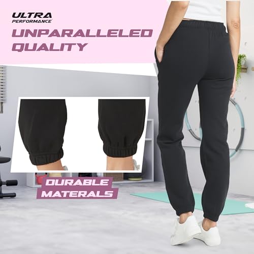 Ultra Performance Women’s Fleece Joggers 3 Pack Medium Black Charcoal Heather Grey
