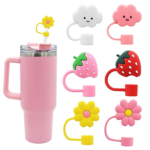 Silicone Straw Cover Set for 30/40oz Tumblers - 6pcs Strawberry Cloud Flower
