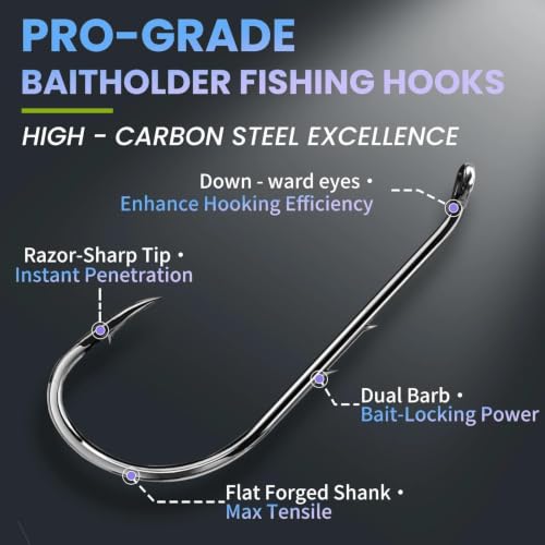 Baitholder Fishing Hooks - 50 Pcs Offset Double Barbed 12#