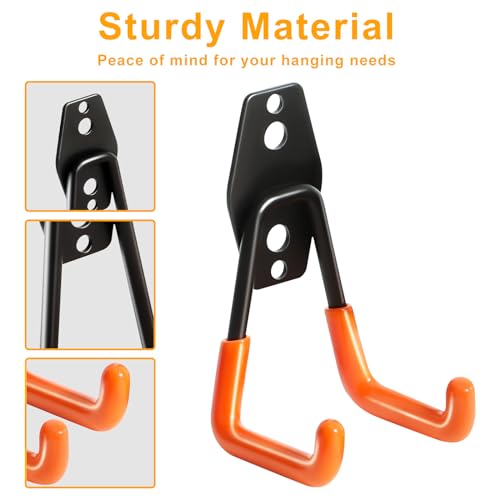 KURUI Heavy Duty Wall Hook for Hanging, 2 Pack Garage Tool Organizer Wall Mount, Metal Garage Storage Hooks for Ladder,Extension,Garden Tool, Small Utility Hook, Hose Holder for Outdoor and Indoors