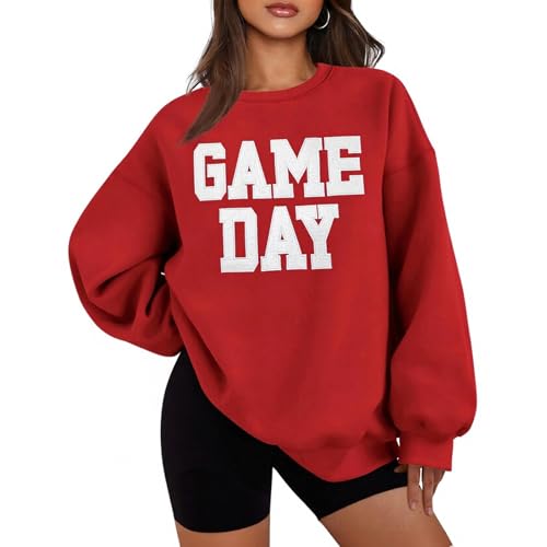 Oversized Game Day Sweatshirt for Women - Red, Large