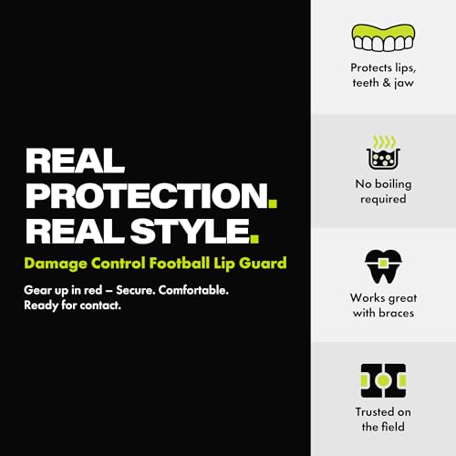 Damage Control Red Football Mouthguard with Permanent Strap, Breathable & Cushioned, Youth & Adult