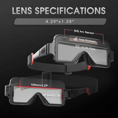 YESWELDER True Color Solar Powered Auto Darkening Welding Goggles, 2 Sensors Welder Glasses for TIG MIG MMA Plasma