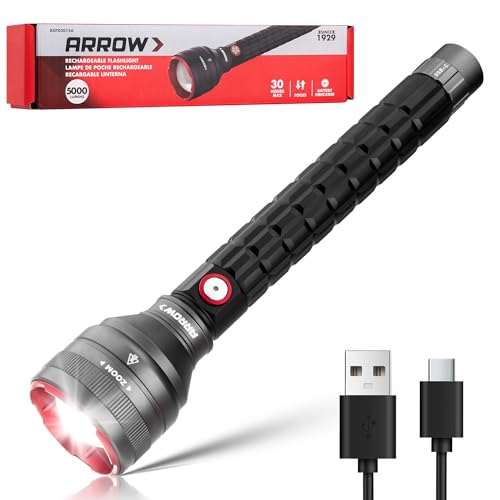 Arrow Rechargeable 5000 Lumens LED Flashlight with 5 Modes, USB-C