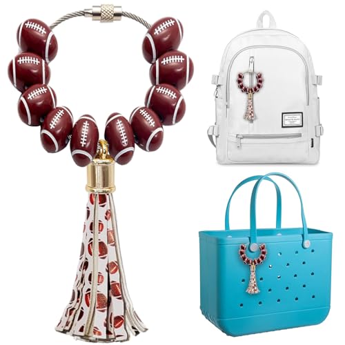Football Sport Charms for Bogg Bag - Wooden Beads with Tassel