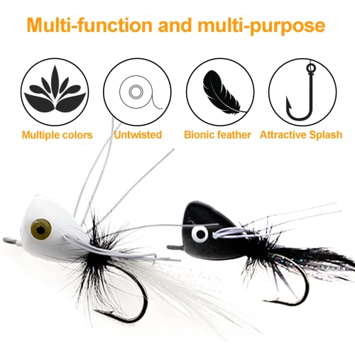 Fly Fishing Poppers Kit - 10pcs Topwater Lures for Bass & Trout