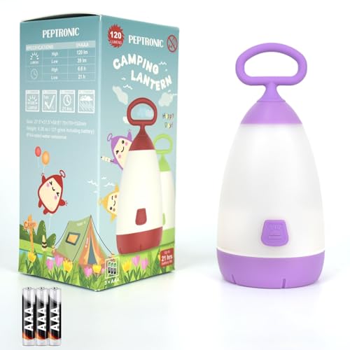 PEPTRONIC Kids Camping Lantern & Night Light (Purple) – 3-Mode 360° Eye-Safe, IPX4 Waterproof