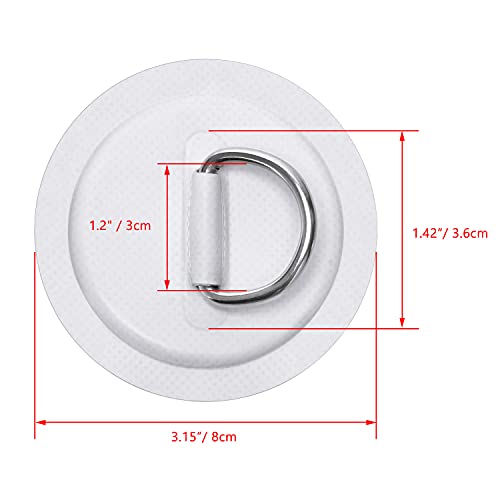 6Pcs Stainless Steel D-Ring Patch Set for Inflatable Boards - 3.15in (8cm) White