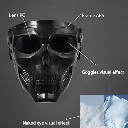 Full Face Motorcycle Mask with Goggles – Skull Grey Lens