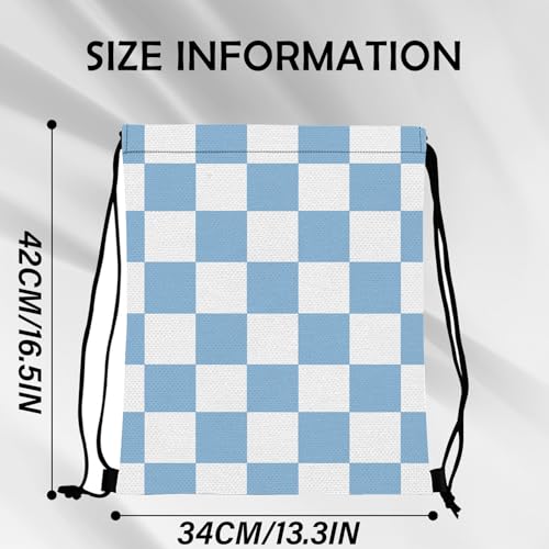 Waterproof Drawstring Backpack for Sports - Blue Checkered