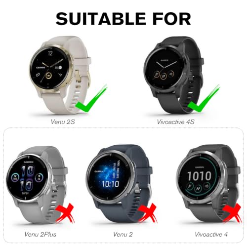 Protective Case with Screen Protector for Garmin Venu 2S / Vivoactive 4S - Black, Clear, Silver (3 Pack)
