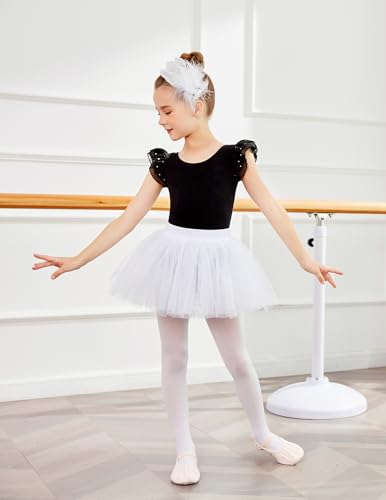 Ballet Leotard for Girls - Bow Back Chiffon Ruffle Sleeve - 4-5T Black